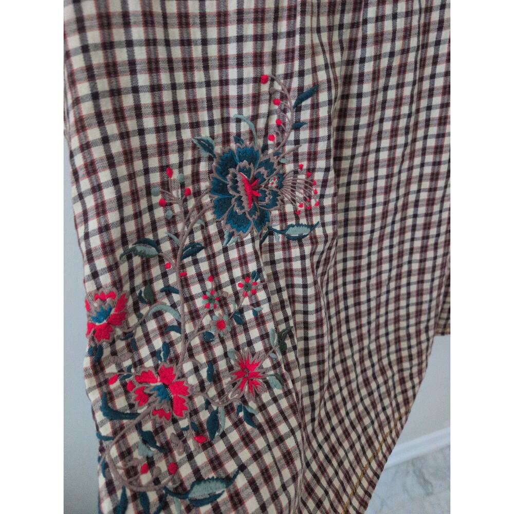 Johnny Was 3J Workshop Plaid Peplum Flannel Tunic Medium Embroidered Boho - Picture 6 of 7